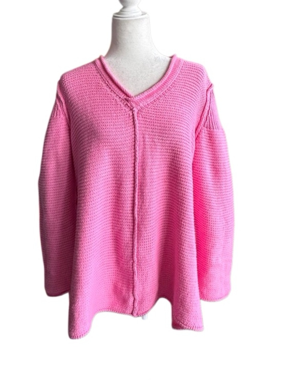 Pure Handknit Chunky Sweater Pink Pullover Loose 100% Cotton SZ M / L - Picture 15 of 15
